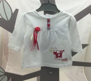 La Compagnie des Petits haut blanc manche longue motif chat bébé 3ms  - Picture 1 of 2