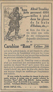 1914 PUBLICITÉ ORIGINALE  DE LA CARABINE ROSS CALIBRE .280,ROSS RIFLE CO. QUÉBEC