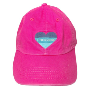 Life Is Good Heart Embroidered Logo Baseball Cap Hat Bright Pink Blue Adjustable
