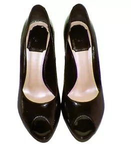 DIOR Miss Dior Black Patent Leather Peep Toes Pumps Size 38 ITALY-7.5 US REDUCED - Picture 1 of 9