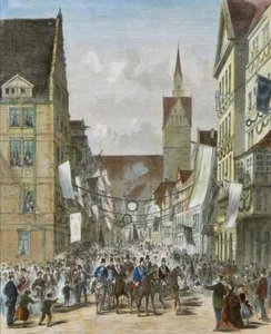 HANNOVER - Festzug - Schützen - kolorierter Holzstich 1872 - Picture 1 of 2