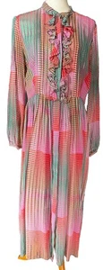 SALONI Raquel Ruffle Multi-Colored Printed Silk-Chiffon Dress 8US 12UK ~NO BELT - Picture 1 of 9