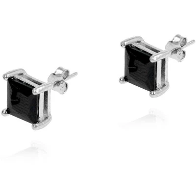 Orecchini princess in argento 925 rodiato con zirconi neri quadrati mm 6x6 - Immagine 1 di 3