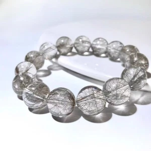 Bracciale perle tonde cristallo quarzo rutilato argento naturale 15mm AAA - Foto 1 di 4