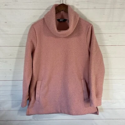 Lands End Mujer Capucha Cuello Sherpa Pullover Suéter Chaqueta Talla Mediana Rosa Bolsillo Foto 1 de 4