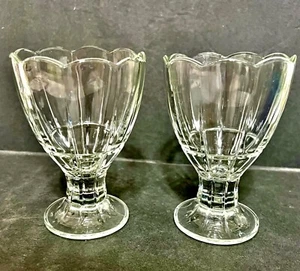 Bormioli Rocco Italy Glass Sherbet Sundae Water Set of 2 Footed Tulip Scalloped - Picture 1 of 12