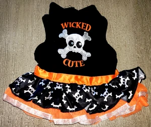 BOOTIQUE WEIBLICHER WELPE HUND XS HALLOWEEN KLEID TUTU SCHÄDEL KNOCHEN BÖSE NIEDLICH GLITZER - Bild 1 von 2