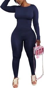 Women'S 2 Piece Outfits Track Suits Long Sleeve Top Jogger Legging Pants Workout - Picture 1 of 20