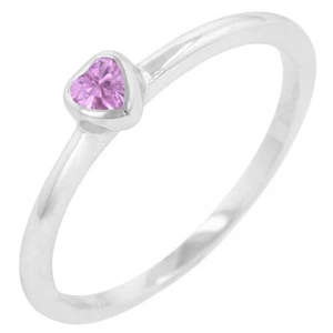Delicate Pink Cubic Zirconia Silver Heart Promise Ring SZ 8 - Picture 1 of 4