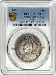 German EAST AFRICA - One Rupie - 1890 - Km-2 - PCGS AU58 - RARE! - Picture 1 of 2