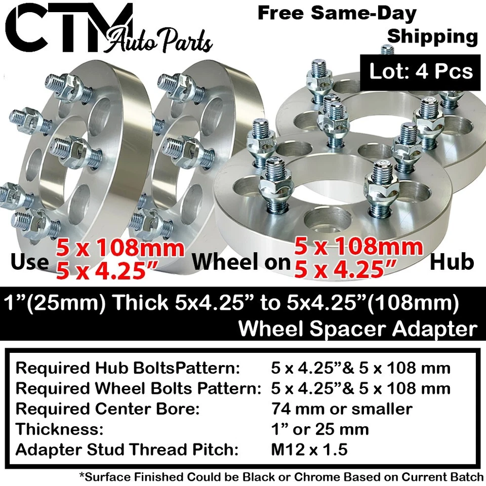 4x 1" Thick 5x4.25" (5x108mm) Wheel Spacer Adapter Fit Land Rover Jaguar & More - Image 1 of 4