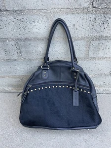 Aqua Madonna Black Leather Calf Hair Fur Studded Shoulder Bag Purse Handbag USED - Picture 1 of 23