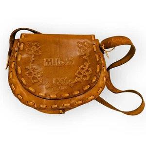 Vintage 70er Jahre handbesetzte bemalte Leder Boho Hippie Blumen Tasche - Bild 1 von 11