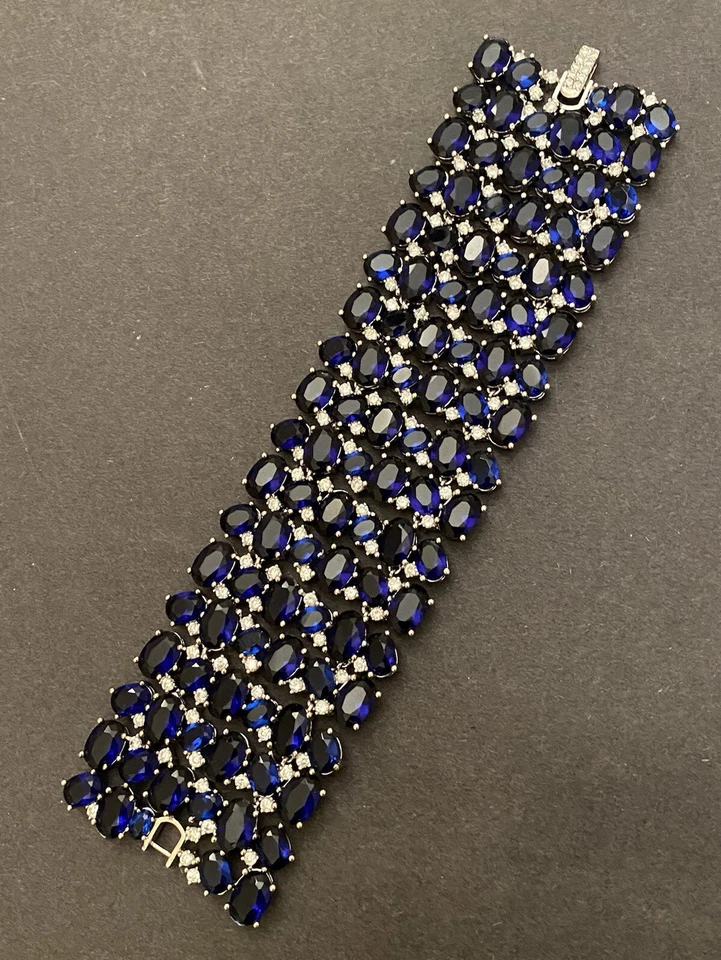 Rhodium Plated Sapphire Cubic Zirconia CZ Large Bracelet Foto 1 de 1