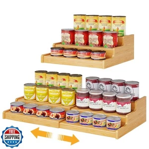 Expandable Bamboo Can Rack Organizer for Pantry, 3-Tier Adjustable Can Storag - Picture 1 of 5