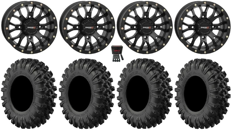 System 3 ST-3 Black 14" Wheels 28" MotoRavage XL Tires Polaris RZR Turbo S / RS1 - Image 1 of 4