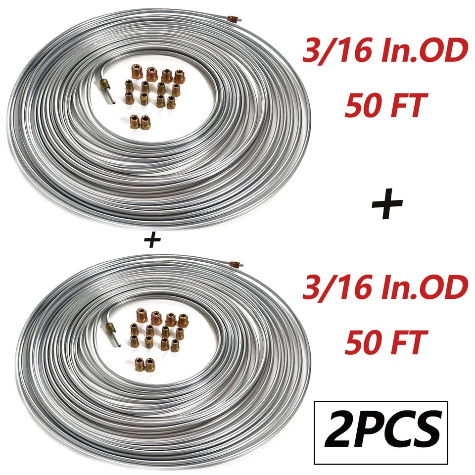 Kit de linha de freio de aço zinco carro 3/16" OD rolos de 50 pés com 32 acessórios prata 2 peças - Imagem 1 de 4