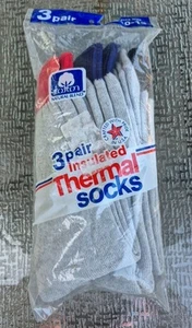 3 Pair U.S.A Unisex Grey Insulated Thermal Socks Size 10-13 NOS Sealed - Picture 1 of 3