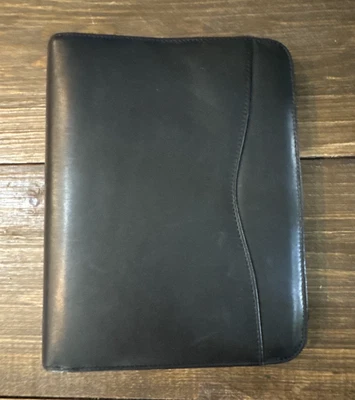 Temporizador de día negro cuero genuino cierre de cremallera planificador personal carpeta 10,5X8 2005 Foto 1 de 4