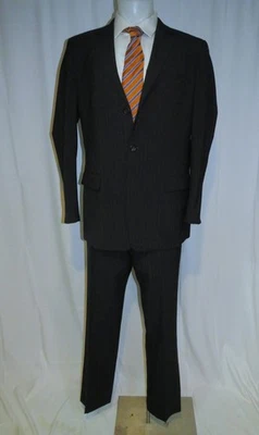 Hugo Boss Red Label Albo Midnight Blue Striped Flat Front Three Button Suit 42L - Image 1 of 4