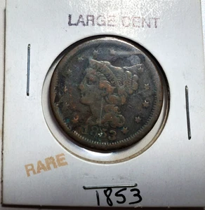 1853 Large Cent Matron Braided Hair 1C Ungraded US Copper Coin - Bild 1 von 2