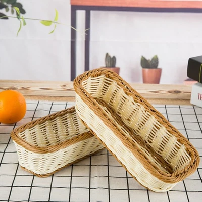  Baskets for Food Serving Rectangular Imitation Rattan Woven Plate - Image 1 of 4