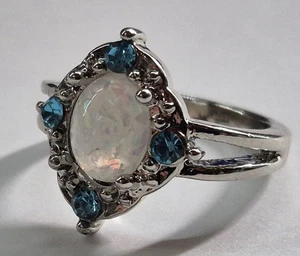 VINTAGE STIL 925 MASSIV STERLINGSILBER WEISSER LABORGEFERTIGTER OPAL RING Größe 5 - Bild 1 von 5