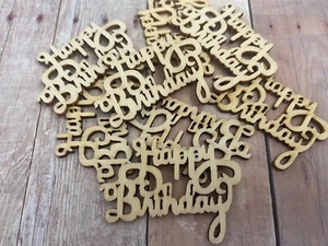 wood cut out “Happy Birthday• 1.8” • 5 Pieces • Birthday Cards • Scrapbooking - Picture 1 of 2