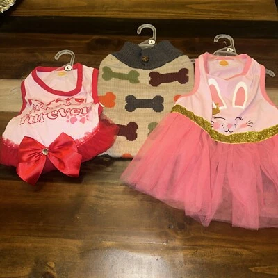 NEW Lot Of 3 Simply Wag Apparel FUNNY BUNNY TUTU, Multi-colored Print & Valentin - Image 1 of 4
