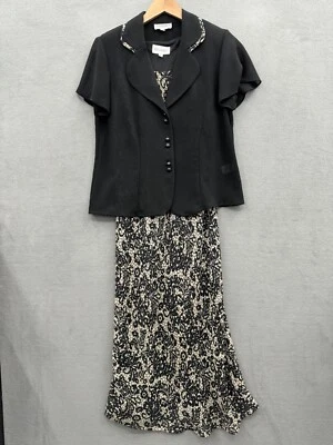 Maxi vestido con chaqueta Studio 1 para mujer 8 negro floral sin mangas Foto 1 de 4