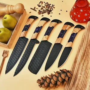 Knife Set 5-Pcs Hand-Forged Carbon Steel Personalized Kitchen Knives with Bag 03 - Picture 1 of 6