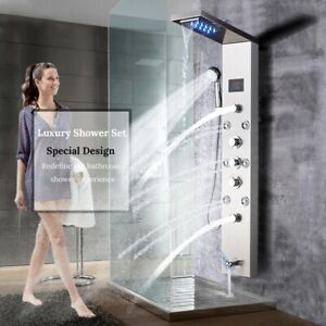 Stainless steel Shower Panel LED Rain Waterfall Massage Shower Tower System Taps