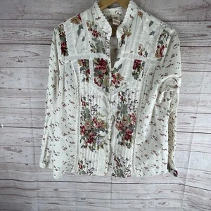 Vtg Faded Glory Floral Blouse Sz 18/20 Button Front Eyelet Lace Whimsy Cottage - Picture 1 of 9