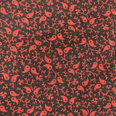 New Marcus Cotton Fabric 1.5 yds Civil War Chronicles Tiny Red Paisley on Black - Image 1 of 4