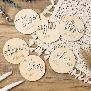 Milestone Wooden Circles for Monthly Baby Newborn Age Milestone Signs Cards f... - Picture 1 of 7