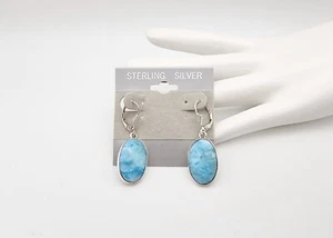 ¡NUEVOS PENDIENTES NATURALES REPÚBLICA DOMINICANA LARIMAR PLATA ESTERLINA 925 PALANCA! - Imagen 1 de 5