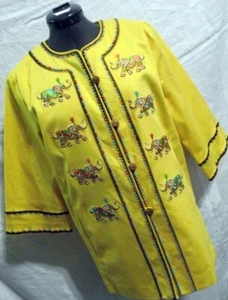 TOTALMENTE NUEVO Bob Mackie Usable Arte Mujer Chaqueta Amarilla S Elefantes Bordados - Imagen 1 de 12
