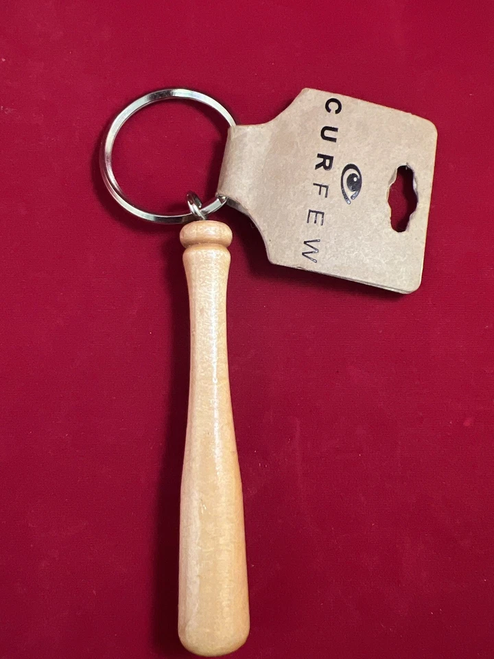 Curfew BASEBALL BAT Keychain 3” WOODEN STICK Keychain Backpack Tag Zipper Pull - Image 1 of 1