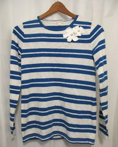 190714 Girl's 14 J.Crew CREWCUTS Blue White Striped Embellished L/S Tee T Shirt - Picture 1 of 4