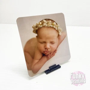 Personalised Square Photo Gift Desk Display Metal & Stand 9cm Any Instagram Pic - Picture 1 of 2