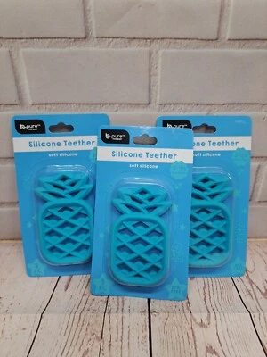 (3 Pack) B-Pure Food Grade Silcone Teether, Blue 3-24 months, BPA Free - Image 1 of 4