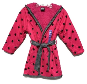 Woodrow & Friends Kid's Sherpa Lined Robe Paw Print Pink - Picture 1 of 2