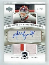 05-06 UD The Cup Emblems of Endorsement  Manny Legace  /15  Dual Patches  Auto