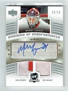 05-06 UD The Cup Emblems of Endorsement  Manny Legace  /15  Dual Patches  Auto
