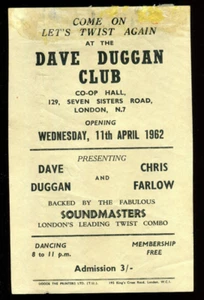 original UK 60's Gig Flyer : CHRIS FARLOWE / SOUNDMASTERS / DAVE DUGGAN - Bild 1 von 2