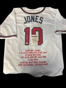 Chipper Jones Atlanta Braves Autographed Signed Jersey STATS JSA WItnessed COA - Picture 1 of 2