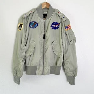Alpha Industries Space Command NASA Bomber Jacket Youth M Gray Nylon Full Zip - Picture 1 of 8