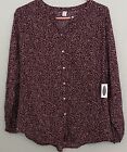 NWT Women’s Old Navy Tunic Shirt Career Casual Button Up Maroon White Floral-L