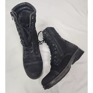 TAOS Women's Sz. 6/6.6 Black Renegade Oiled Suede Zip Combat Boots - Picture 1 of 8