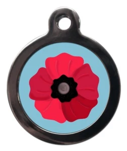 Pet ID tag POPPY on blue background Personalised tag or Keyring 2 sizes - Picture 1 of 3